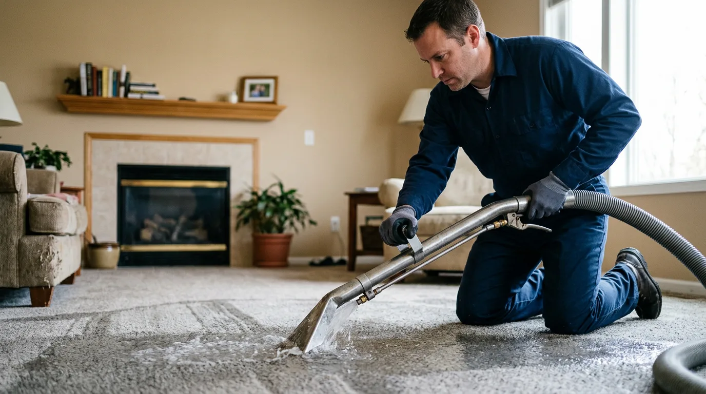 Water damage restoration technician working near Bergen, NY